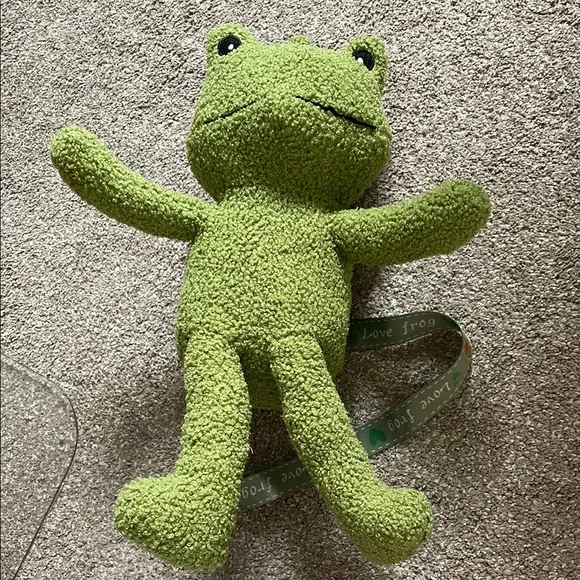 Cute Green Frog Crossbody Bag Frog Head Plush Purse Adjustable Printed Strap - Picture 2 of 6